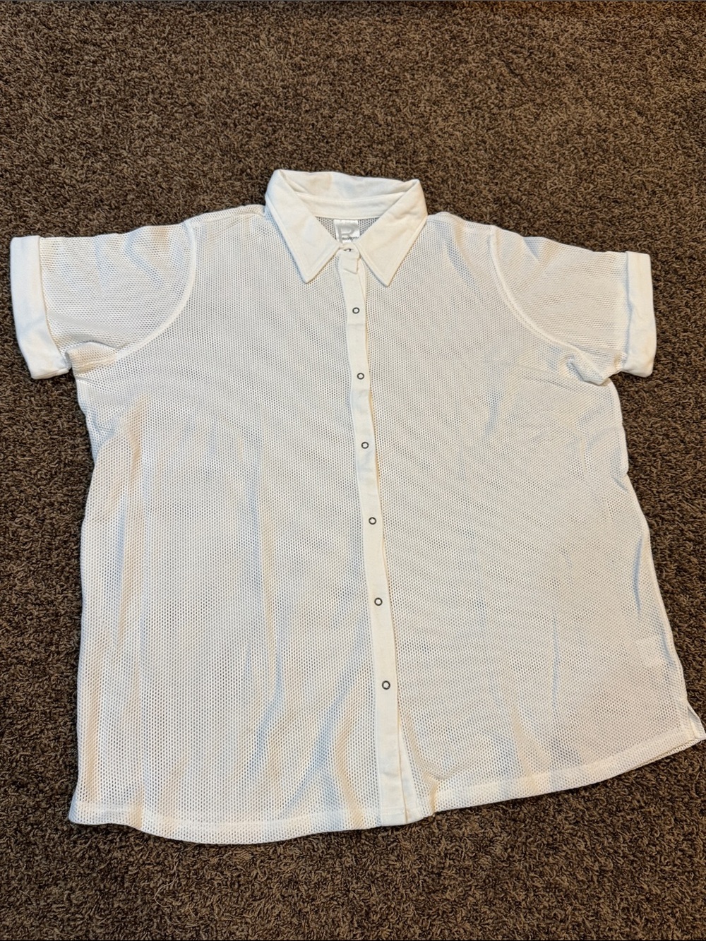 Roaman's White Mesh Short Sleeve Snap Shirt
